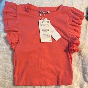 Zara Orange  Ruffle Sleeve Short Sleeve Tee